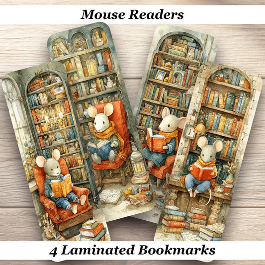 Mouse Readers Laminated Bookmarks Se. Cozy Cottagecore Bookmarks. Ideal for all book lovers.