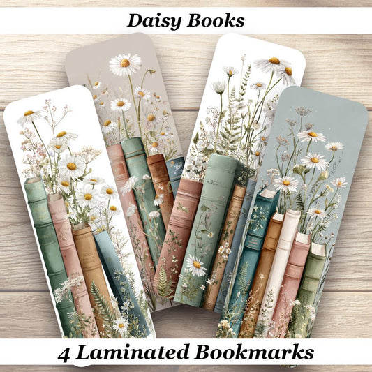 Daisy Books Laminated Bookmarks Set of 4 Cottagecore Book Marks. Ideal Cozy Reading Accessory or Book Lover Gift.