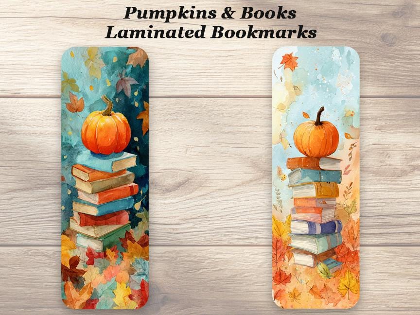Pumpkins and Books Bookmarks. Set of 4 laminated Fall Reading Bookmarks. Great gift for book lovers. Cute Reader Accessories