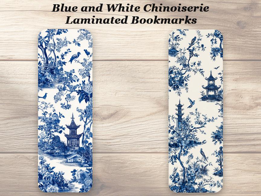 Blue and White Chinoiserie Bookmarks. Set of 4 Laminated Elegant Bookmarks. Ideal gift for book lovers.