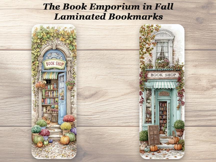 The Book Emporium in Fall Bookmarks Set Of 4 Laminated Cozy Autumn Bookmarks. Ideal for all book lovers.