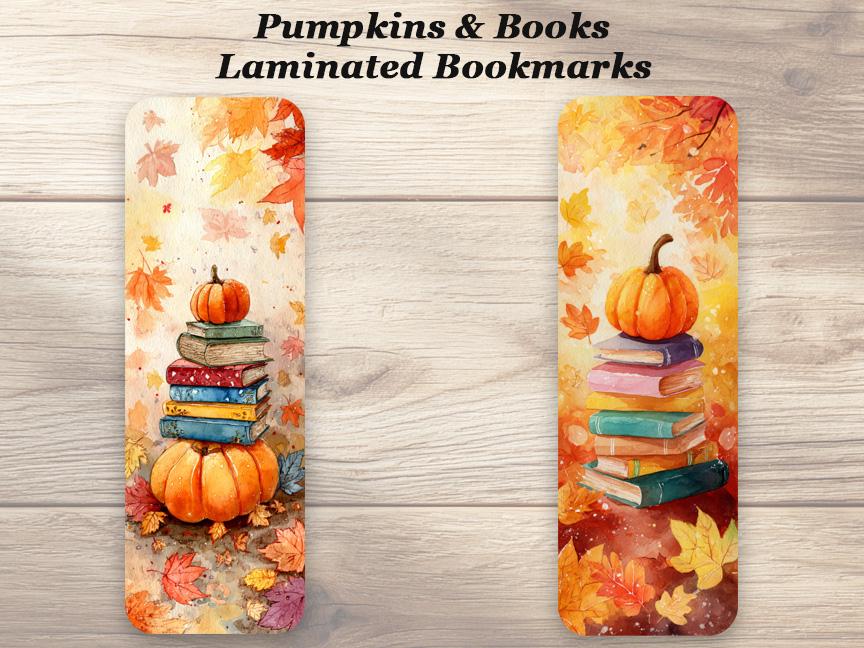 Pumpkins and Books Bookmarks. Set of 4 laminated Fall Reading Bookmarks. Great gift for book lovers. Cute Reader Accessories
