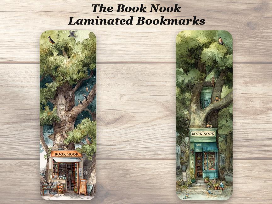 The Book Nook Laminated Bookmarks Set of 4 Cozy Bookstore Laminated Bookmarks.