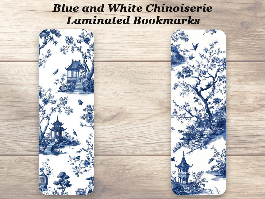 Blue and White Chinoiserie Bookmarks. Set of 4 Laminated Elegant Bookmarks. Ideal gift for book lovers.