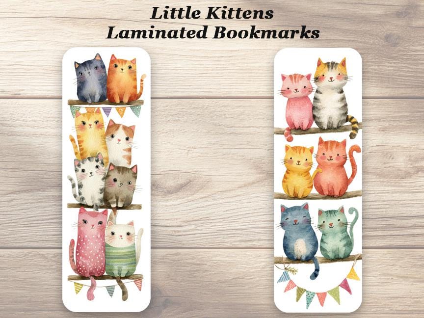 Little Kittens Bookmarks. Set of 4 Laminated Watercolor Cats Bookmarks. Cat Lover Gift.