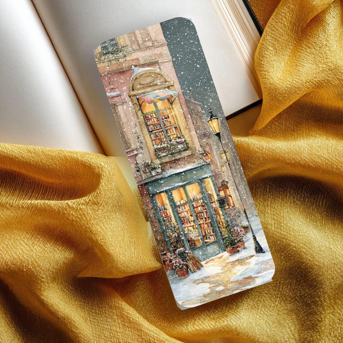 Winter Bookshop Bookmarks. Set of 4 Laminated Cozy Bookstore Bookmarks. Book Lover Gifts.