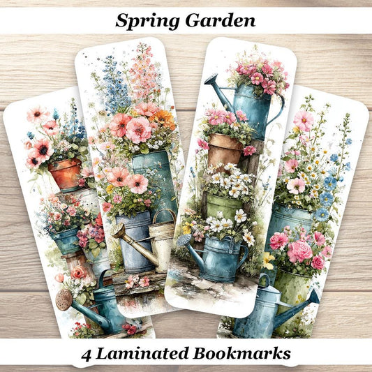 Spring Garden Bookmarks. Set of 4 Laminated Watercolor Style Bookmarks. Ideal gift for gardeners and book lovers.