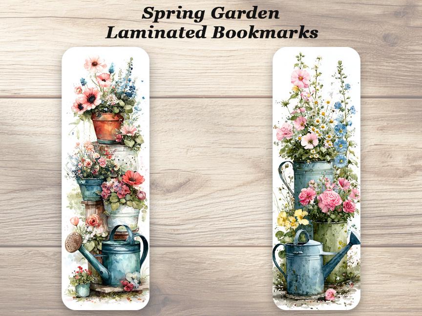 Spring Garden Bookmarks. Set of 4 Laminated Watercolor Style Bookmarks. Ideal gift for gardeners and book lovers.