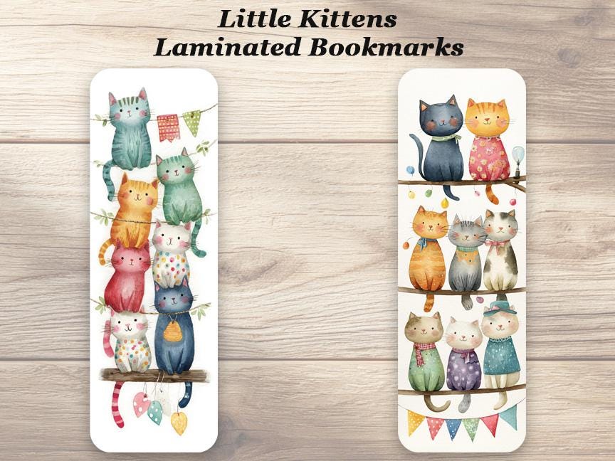 Little Kittens Bookmarks. Set of 4 Laminated Watercolor Cats Bookmarks. Cat Lover Gift.