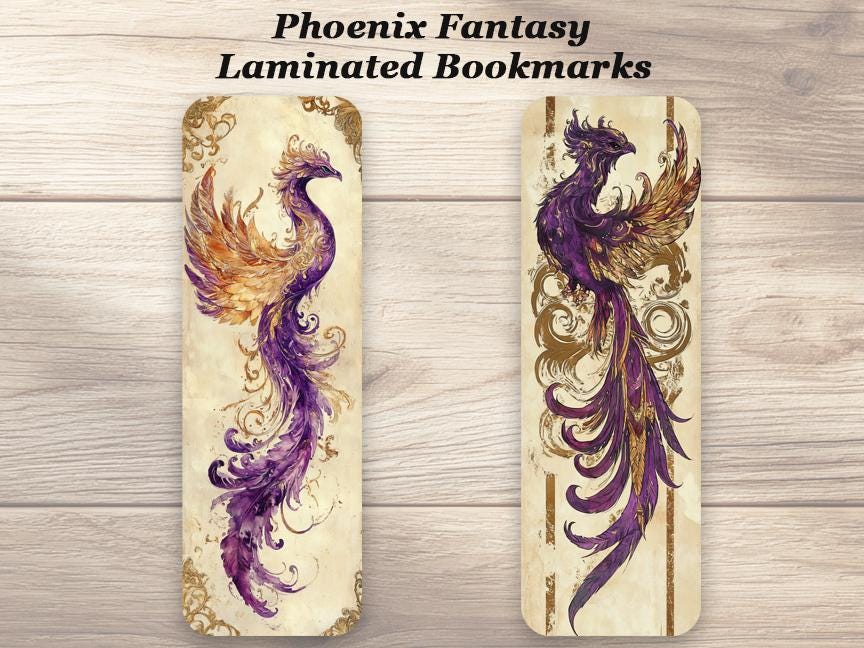 Phoenix Fantasy Laminated Bookmarks. Set of 4 Laminated Mythical Bookmarks. Book Lover Gift