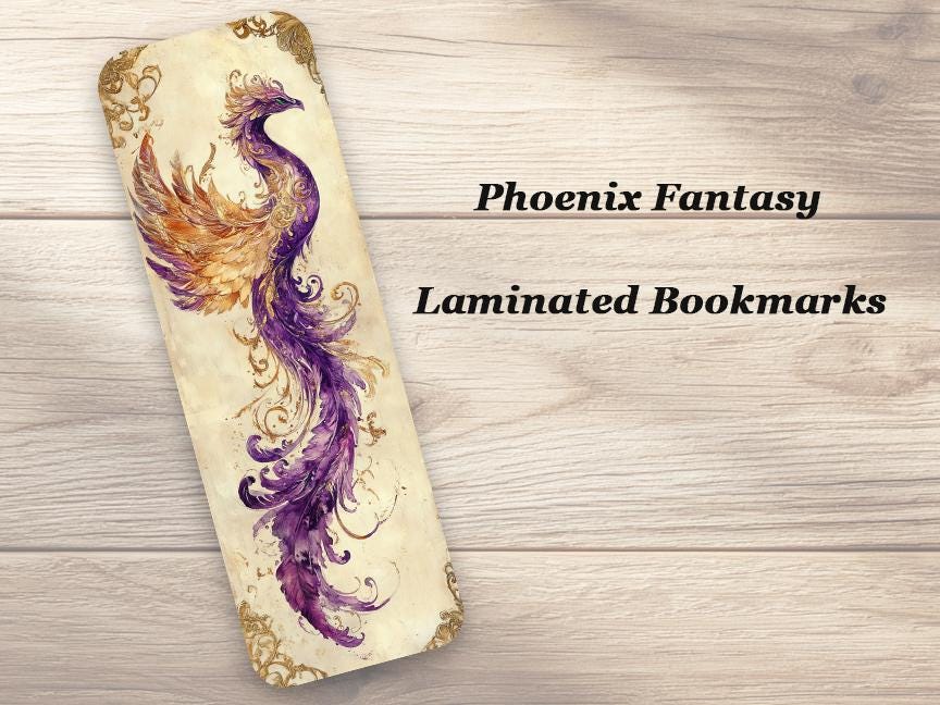 Phoenix Fantasy Laminated Bookmarks. Set of 4 Laminated Mythical Bookmarks. Book Lover Gift
