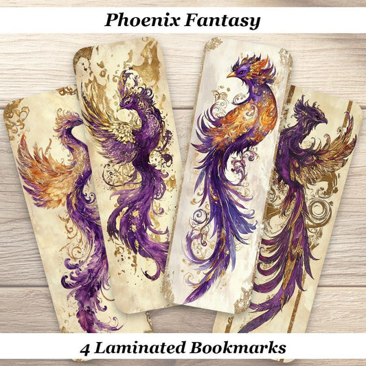 Phoenix Fantasy Laminated Bookmarks. Set of 4 Laminated Mythical Bookmarks. Book Lover Gift