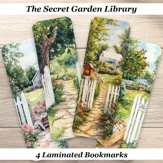The Secret Garden Library Bookmarks. Set of 4 Laminated Cottagecore Garden Book Lovers