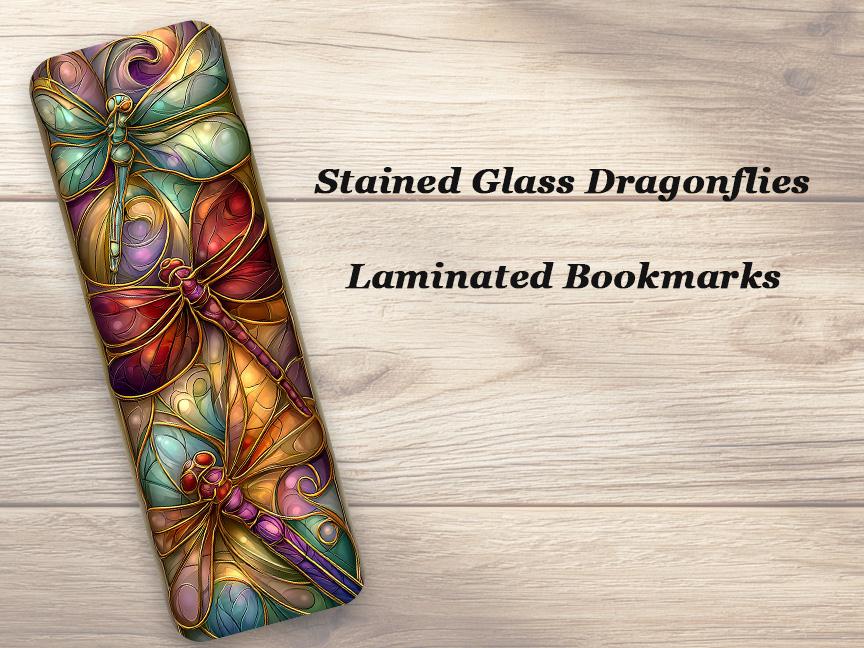 Stained Glass Dragonflies Bookmarks. Set of 4 Laminated Bookmarks. Book Lover Gift
