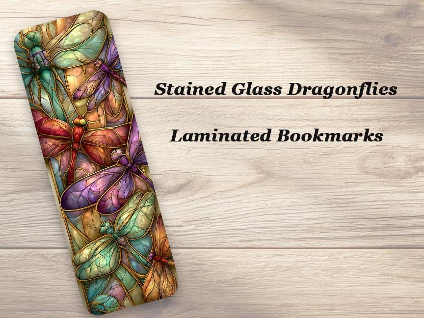 Stained Glass Dragonflies Bookmarks. Set of 4 Laminated Bookmarks. Book Lover Gift