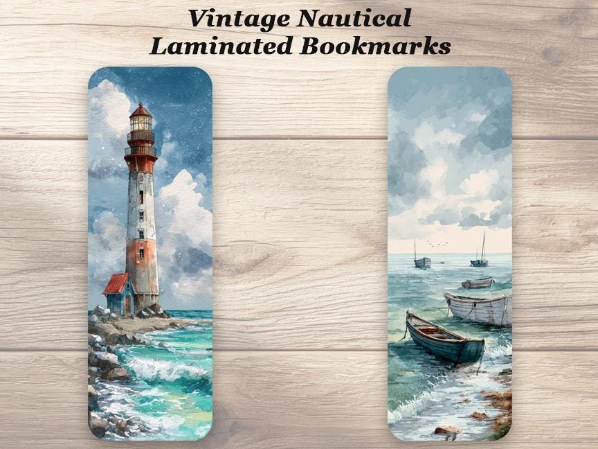 Vintage Nautical Bookmarks. Set of 4 Laminated Coastal Ocean Bookmarks. Gift for Book Lovers