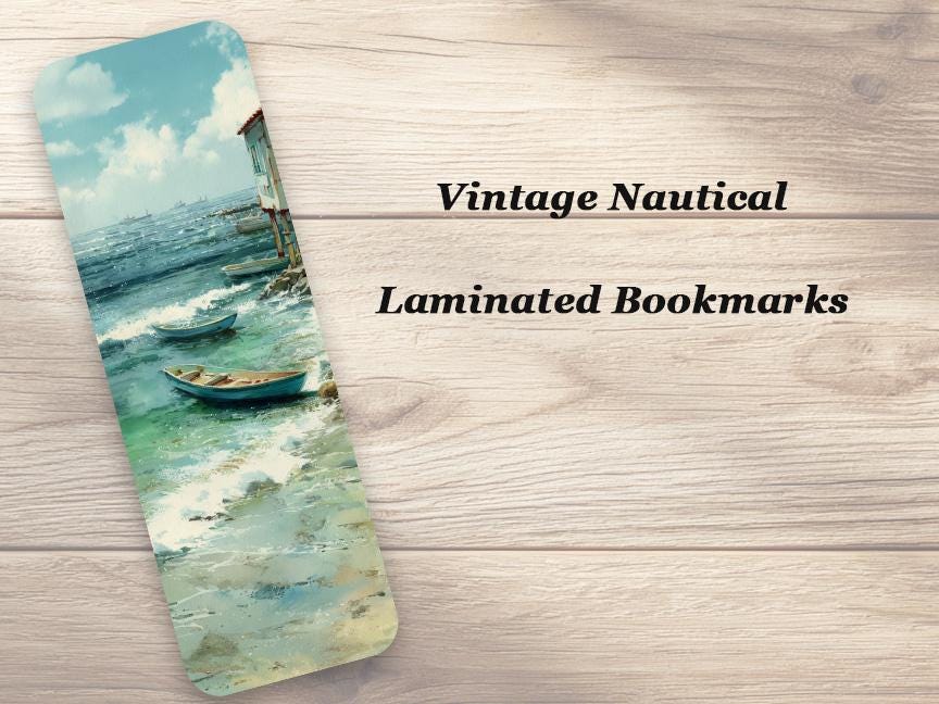 Vintage Nautical Bookmarks. Set of 4 Laminated Coastal Ocean Bookmarks. Gift for Book Lovers