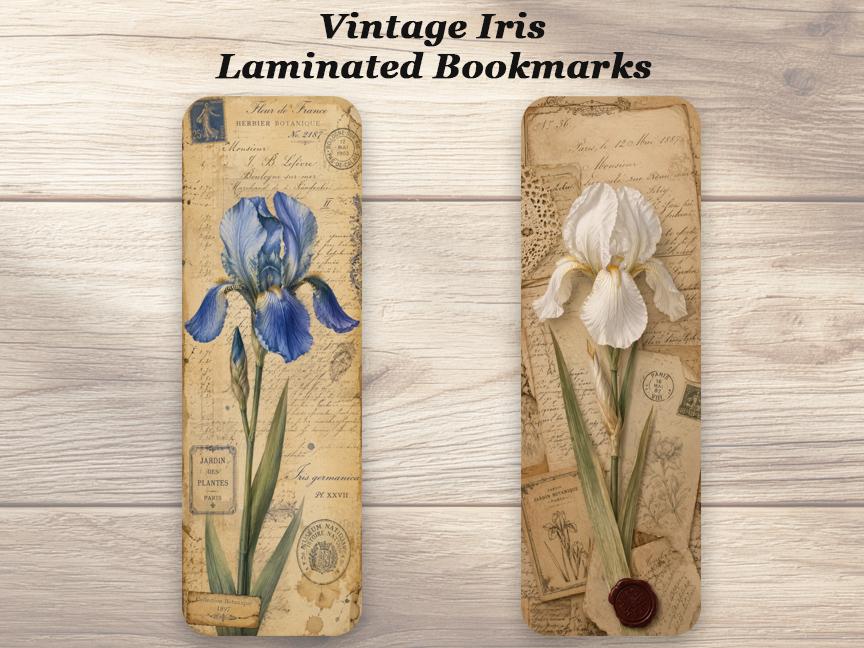 Vintage Iris Bookmarks. Set of 4 Laminated Antique Botanical Bookmarks. Book Lovers Gift.