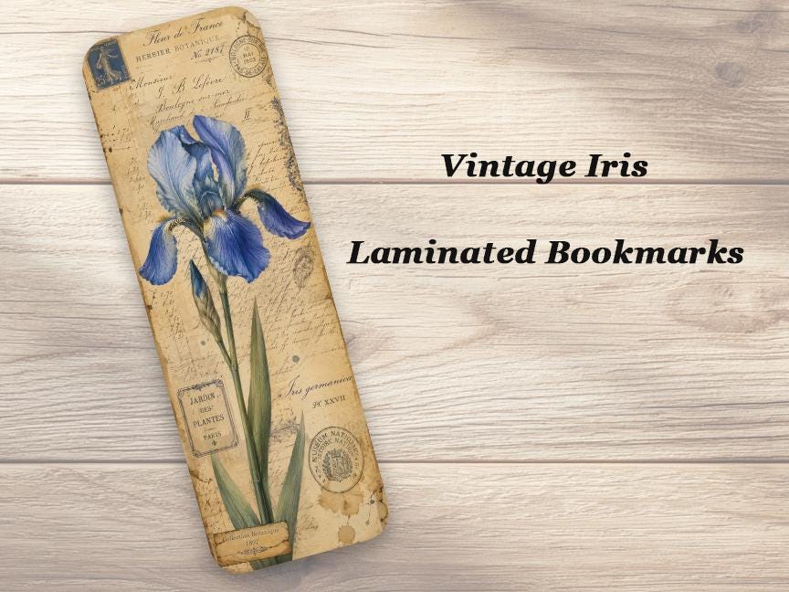 Vintage Iris Bookmarks. Set of 4 Laminated Antique Botanical Bookmarks. Book Lovers Gift.