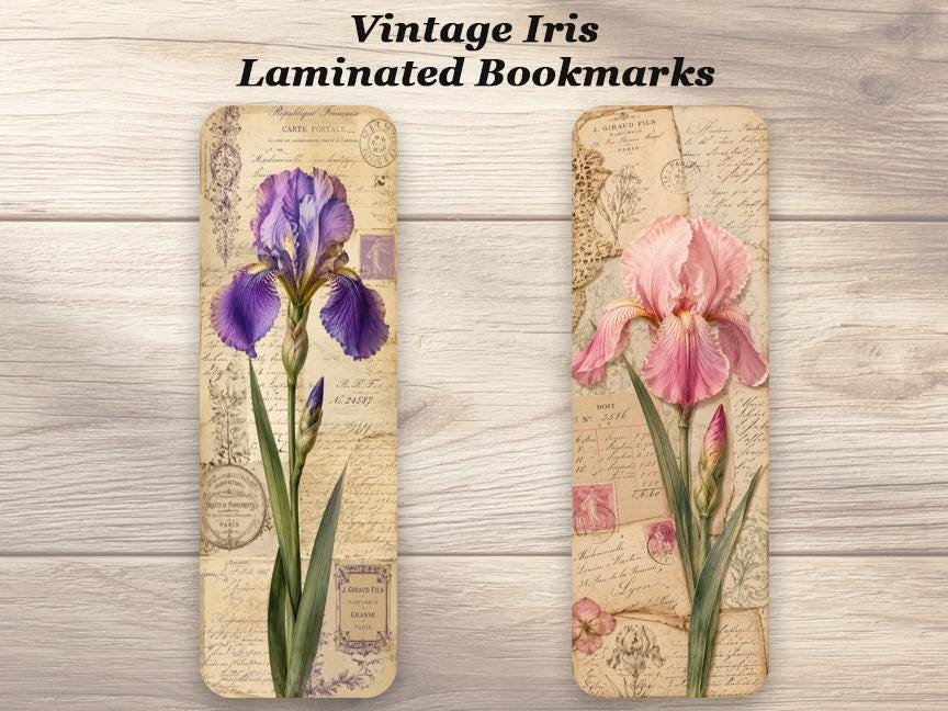 Vintage Iris Bookmarks. Set of 4 Laminated Antique Botanical Bookmarks. Book Lovers Gift.