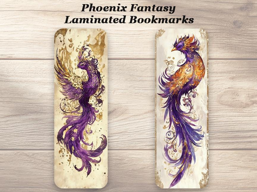 Phoenix Fantasy Laminated Bookmarks. Set of 4 Laminated Mythical Bookmarks. Book Lover Gift