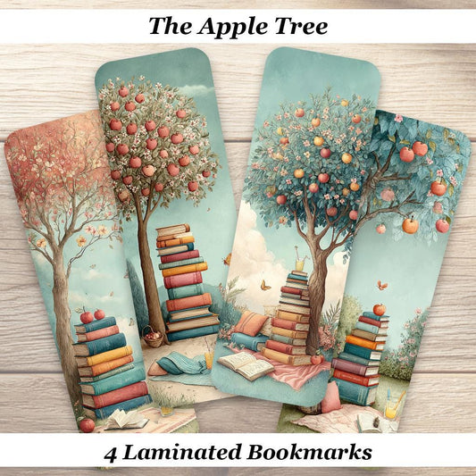 The Apple Tree Bookmarks. Set of 4 Laminated Cottagecore Bookmarks. Book Lover Gift