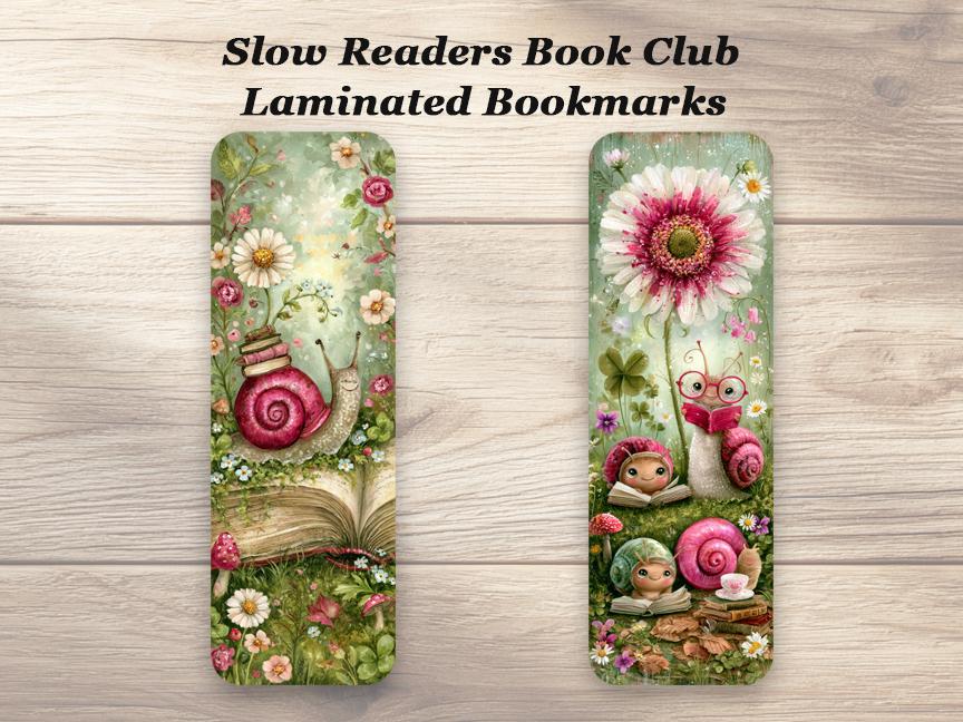 Slow Readers Book Club Bookmarks. Set of 4 Book Lovers Laminated Bookmarks.