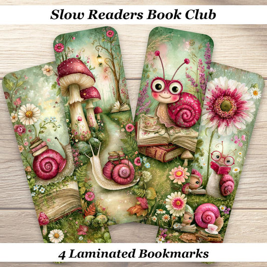 Slow Readers Book Club Bookmarks. Set of 4 Book Lovers Laminated Bookmarks.