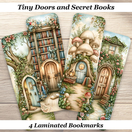 Tiny Doors and Secret Books Bookmark Set. Enchanted Cottagecore Laminated  Bookmarks.