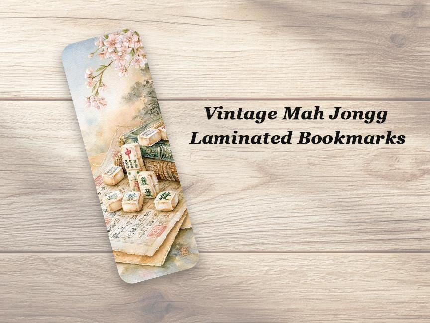 Vintage Mah Jongg Bookmarks. Set of 4 Laminated Mah Jong Bookmarks. Gift for Book Lovers