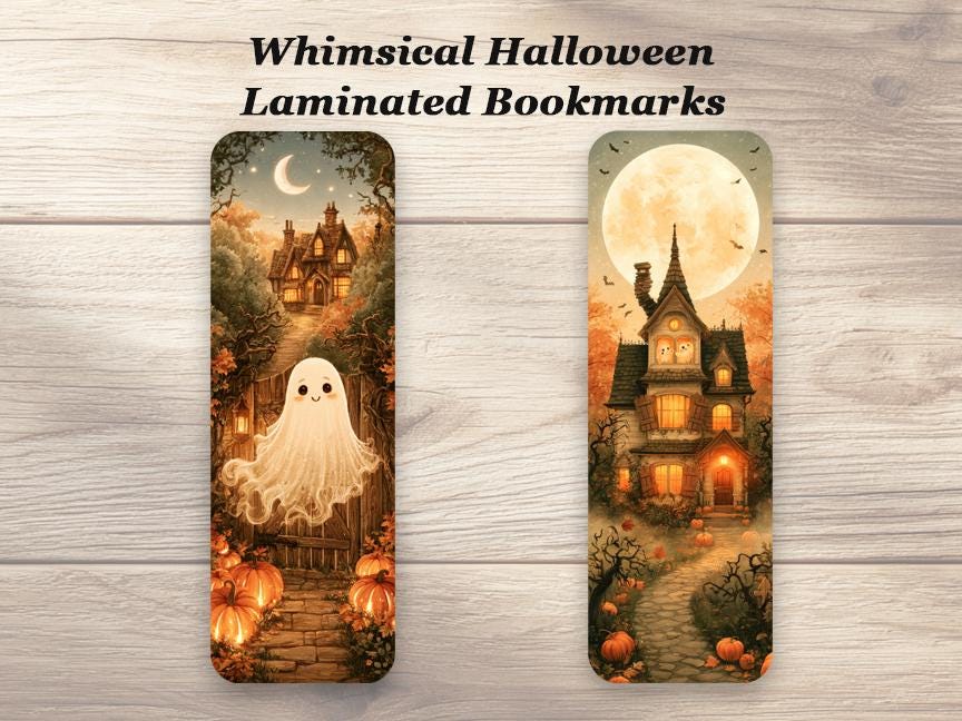 Whimsical Halloween Bookmarks. Set of 4 Laminated Whimsy Bookmarks. Ideal Fall Book Lover Gift.