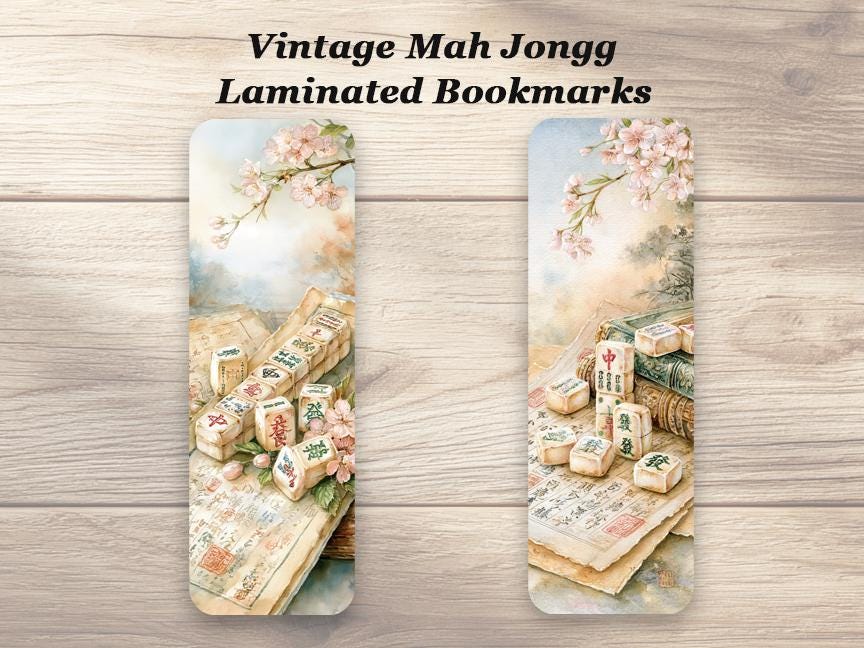 Vintage Mah Jongg Bookmarks. Set of 4 Laminated Mah Jong Bookmarks. Gift for Book Lovers