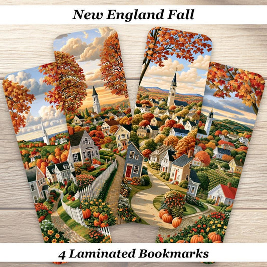 New England Fall Bookmarks. Set of 4 Laminated Autumn Foliage Bookmarks. Cottagecore Book Lover.