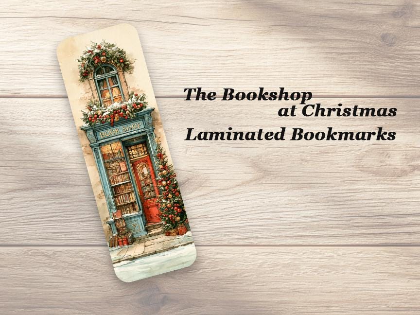 The Bookshop at Christmas Bookmarks. Set of 4 Laminated Winter Bookmarks. Book Lover Gift.