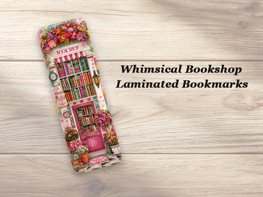 Whimsical Bookshop Bookmarks. Set of 4 Laminated Bookstore Bookmarks. Book Lover Gift.