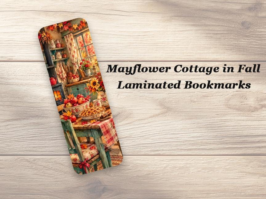 Mayflower Cottage in Fall Bookmarks. Set of 4 Autumn Laminated Bookmarks. Gift for Book Lovers