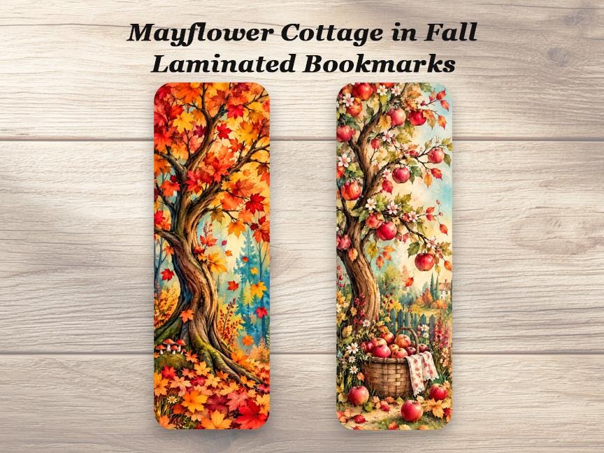 Mayflower Cottage in Fall Bookmarks. Set of 4 Autumn Laminated Bookmarks. Gift for Book Lovers